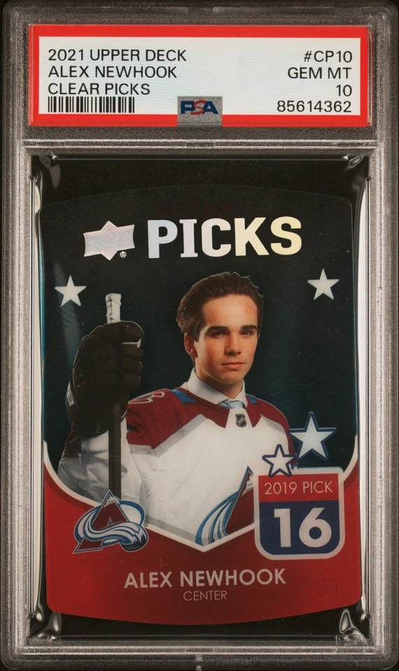 2021-22 Upper Deck Series 1 Clear Picks Alex Newhook #CP-10 PSA GEM Rookie RC - Image 1 of 2