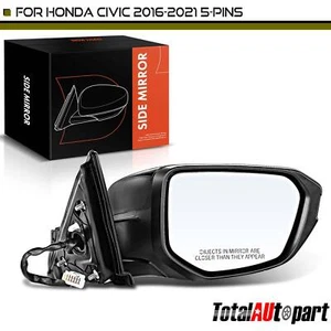 Black Power Heated Mirror w/ 5-Pins for Honda Civic 2016-2021 Sedan Right Side - Picture 1 of 8