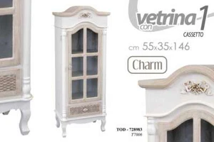 VETRINA h146*55*35cm VETRINETTA SHABBY CHIC BIANCA MARRONE BEIGE PANNA DECAPE - Foto 1 di 1