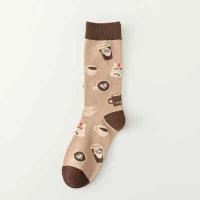 1 Pair of Vibrant Coffee Print Patchwork Socks, Soft Polyester, Perfect Gift - Изображение 1 из 4