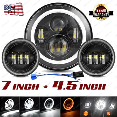 Faro LED 7" + luz de paso antiniebla para Harley Davidson Road King Electra Glide Foto 1 de 4