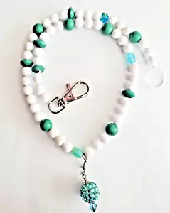 Pet jewelry Handmade dog beaded collar green & white acrylic with pendant 18.5" - Picture 1 of 7
