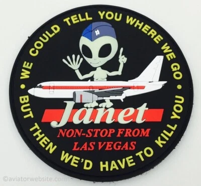 JANET AIRLINES "Non-Stop from Las Vegas" Área 51 - Parche PVC con gancho y bucle Foto 1 de 2
