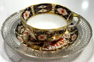 ROYAL CROWN DERBY 1909 IMARI 2451 TEACUP STERLING SILVER RIMMED SAUCER - Picture 1 of 13
