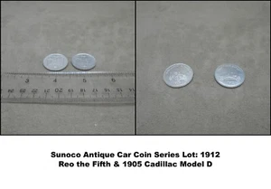 Lotto serie monete auto antiche Sunoco: 1912 Reo la quinta e 1905 Cadillac modello D - Foto 1 di 1