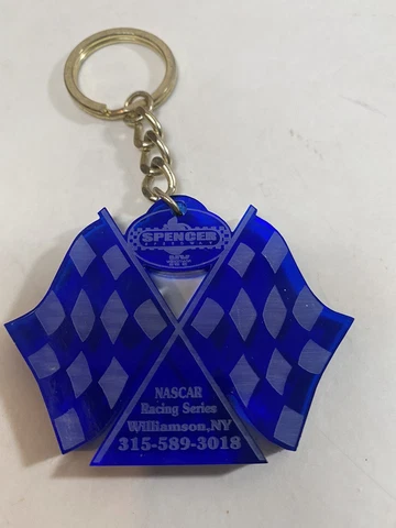 Vintage NASCAR  racing series  key chain  Spencer speedway Blue Checkered Flags Cover