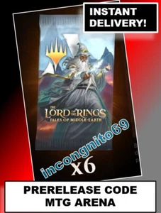 MAGIC MTG ARENA CODE CARD PRERELEASE 6 BOOSTER PACKS THE LORD OF THE RINGS LTR - Bild 1 von 4