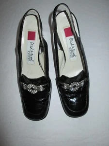 Vintage Pied a terre Rouge Size 38 Black Crock Leather Rhinestone Buckle Heels - Picture 1 of 5
