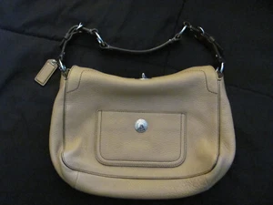 COACH Pebble Leather Beige Brown with Purple Lining Hobo Vintage Purse/Bag - Picture 1 of 6