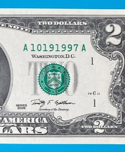 October 19, 1997 : A 10191997 A BIRTHDAY Note $2 Two Dollar Bill *UNC* - Picture 1 of 3