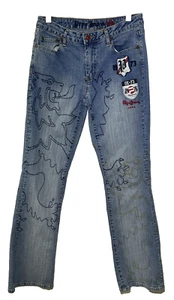 PEPE JEANS London Womens Size 30 Straight Leg Embroidered Patches Denim Fashion - Picture 1 of 9