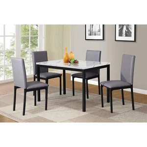 Citico 5-Piece Metal Dinette Set with Laminated Off-white Faux Marble Top, 4 Gra - Picture 1 of 8