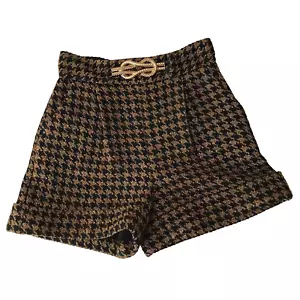 River Island Shorts Womens 2 Houndstooth High Waisted Gold Tweed Preppy Academia - Picture 1 of 11