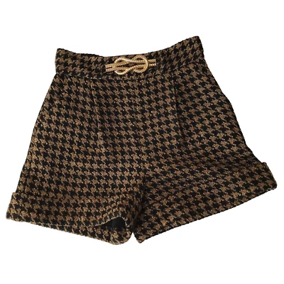 Pantalones Cortos River Island Para Mujer 2 Pata de Gallo Cintura Alta Dorado Tweed Preppy Academia Foto 1 de 4