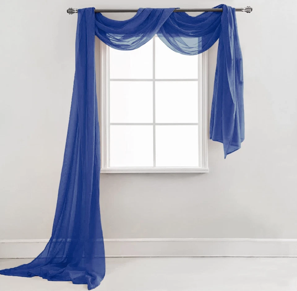 37" x 216" - White Sheer Window Scarf Valance Topper Draping Extra Long - Image 1 of 1