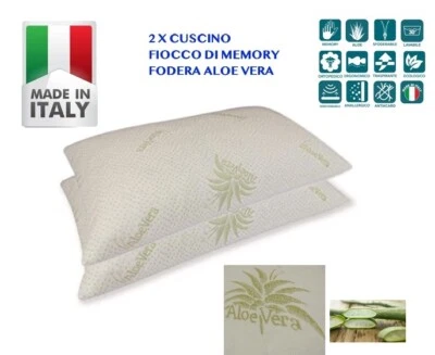 🇮🇹COPPIA CUSCINI FIOCCO MEMORY FOAM FODERA ALOE VERA ORTOPEDICO ERGONOMICO  - Image 1 of 4