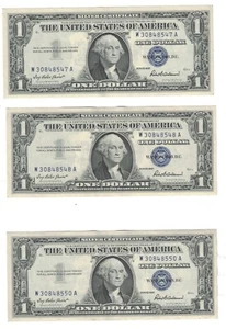 ** 1957 $1 DOLLAR SILVER CERTIFICATE FR1619 UNC.2 CONS,1CLOSE.PRICE PER NOTE. ** - Picture 1 of 2