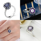 925 Silver Crystal Flower Ring Sapphire Amethyst Rings Womens Wedding Jewelry