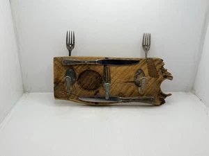 Antique Rustic Hand Made Utensil Holder Wall Hanger Wood Haines Unique - Picture 1 of 17