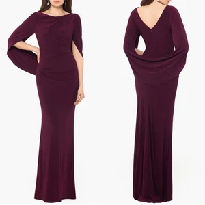 NEU Betsy & Adam BURGUND Cape Langarm RÜSCHEN Trompete ABENDKLEID 10 - Bild 1 von 9