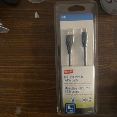 Staples USB 2.0 mini B 5 Pin cable 6 ft long Brand New - Image 1 of 2