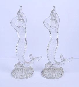 Mid Century Fostoria Glass Mermaid Figurines Pair 10.25" - Picture 1 of 6
