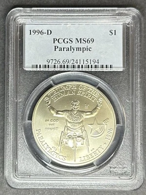 1996-D Paralympic Dollar PCGS MS-69, Buy 3 Items, Get $5 Off! - Image 1 of 2