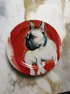 Sally Muir Anthropologie Dog-a-Day 8.25” Salad Dessert Plate Frenchie Red Plate - Image 1 of 3