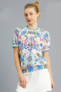 Top Umgee Retro Floral Manga Abullonada - Imagen 1 de 5
