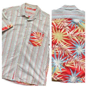 Camisa Robert Graham Rayas Hoja Tropical Seersucker Manga Corta Hombre’s Grande L - Imagen 1 de 15