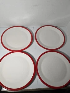 Vintage Marimekko by Pfaltzgraff 4 Piece Dessert Plates 8" Red Rim Stoneware  - Picture 1 of 5