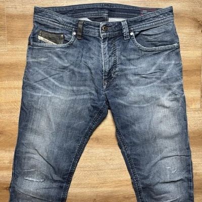 Calça de Moletom Diesel Denim Masculina 30 Azul Thavar-NE Fina Magra Moderna Rasgada 0600S - Imagem 1 de 4