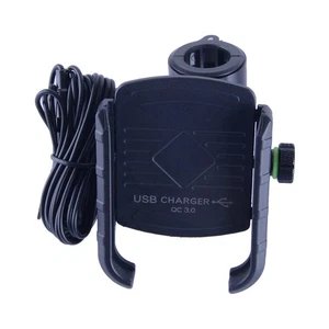 Schwarz Motorrad Lenker Handyhalter USB Ladegerät Schnellladung QC 3.0 Perfekt - Picture 1 of 7