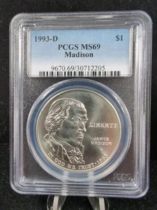 1993 D $1 JAMES MADISON COMMEMORATIVE DOLLAR PCGS MS69  5823 - Picture 1 of 2