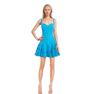 Vestido Jewel Badgley Mischka 3D Flor Ajuste Acampanado Turquesa Talla 8 - Imagen 1 de 9