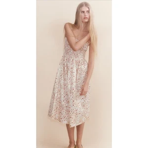 H&M Pink Peach Girly Ditsy Floral Smocked Poplin Midi Sun Dress Women's XL - Picture 1 of 7