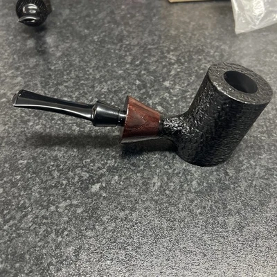 Turkish BLACK OAK POKER SITTER PIPE hand made brown inlay NEW UNUSED UNSMOKED - Image 1 of 4