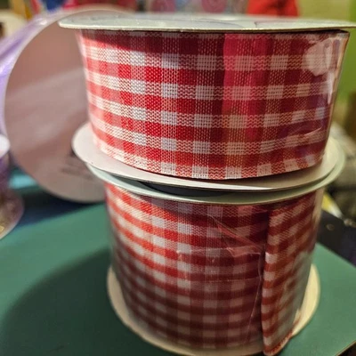2 Rolls Expressions Red with White Check Wired Ribbon - Image 1 of 2