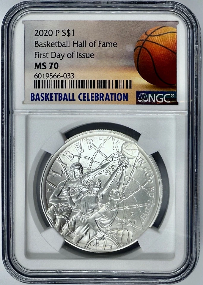 2020 P $1 NBA Basketball Hall of Fame Silver Coin NGC MS 70 First Day of Issue - Image 1 of 2