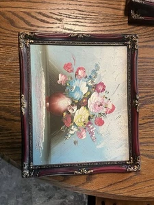 Vintage Blumenmalerei Konvolut handbemalt Blumen auf Karton 3 Stück gerahmt Trio - Bild 1 von 7