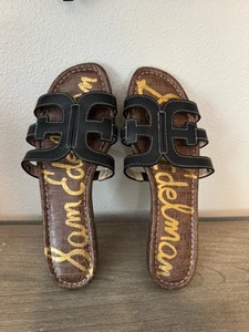 New NWOB Womens Sam Edelman Bay Black Leather Strappy Slides Sandals Size 10 M - Picture 1 of 4