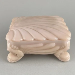 Cambridge Crown Tuscan Pink Glass Cigarette Trinket Box Seashell Dolphin Feet - Picture 1 of 24