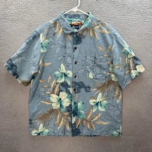 Havana Jacks Cafe Shirt Mens L Blue Floral 100% Silk Hawaiian Camp Loop Collar - Picture 1 of 10