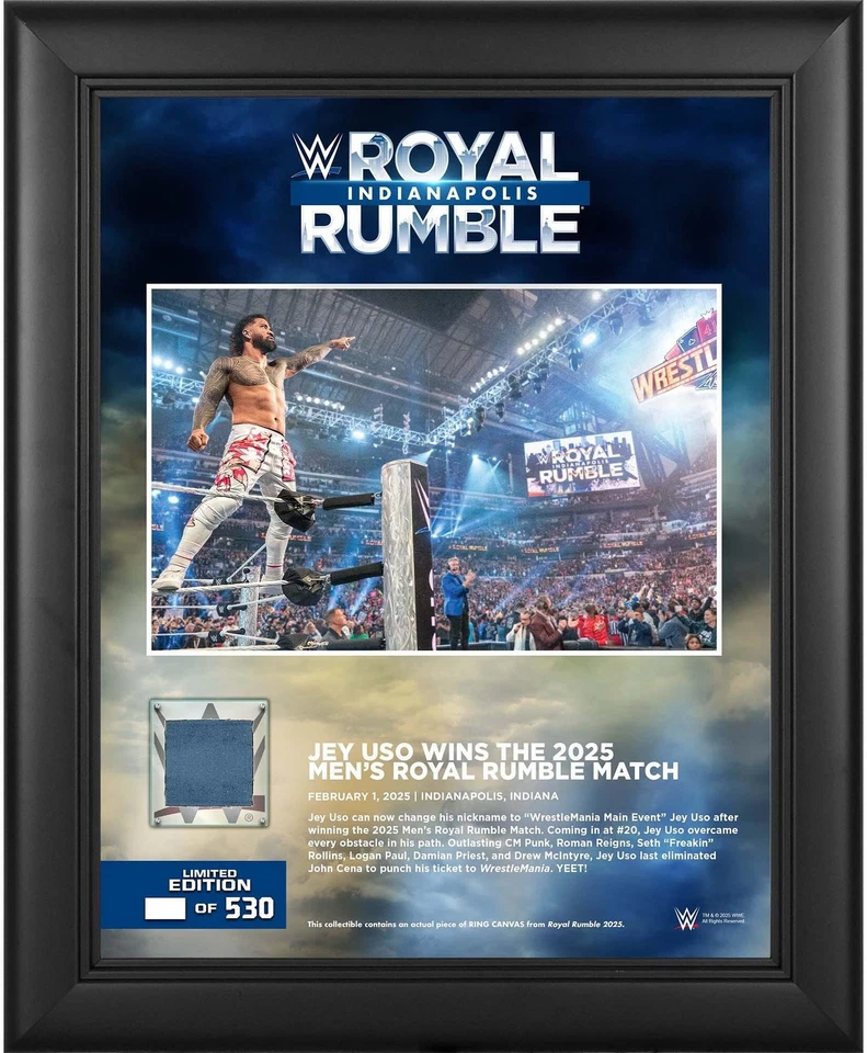 Jey Uso WWE Framed 13x16 2024 Royal Rumble Collage w/Piece of MU Canvas - LE 530 - Image 1 of 1