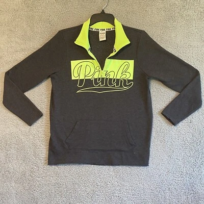 Victoria's Secret розовый размер XS 1/4 молнии неоновый желтый темно серый пуловер толстовка - Изображение 1 из 4