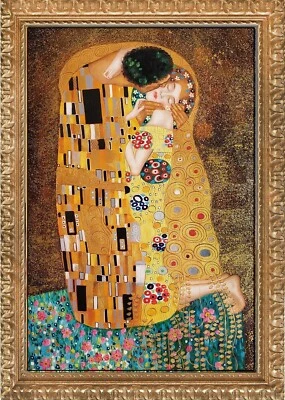Pintura al óleo The Kiss Klimt 24x36 lienzo acentuado dorado enmarcado **OFERTA Foto 1 de 4