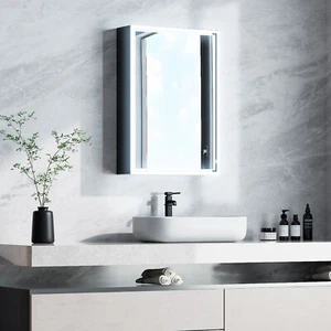 Bathroom LED Lighted Mirror, Wall-Mounted Medicine Cabinet w/ 3 Storage Shelves - Picture 1 of 12