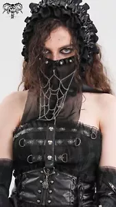 Devil Fashion Women Black Gothic Punk Half Face Veil Mask With Detachable Chain - Picture 1 of 16