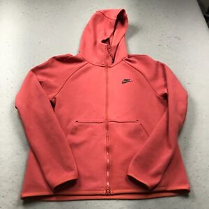 Nike Tech Hoodie Mens Medium Pink Coral Windrunner Full Zip Sweatshirt Logo