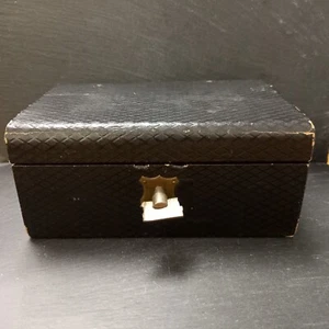 Vintage Small Jewellery Box Lockable with Key 15cm x 9.8cm Black - Picture 1 of 11